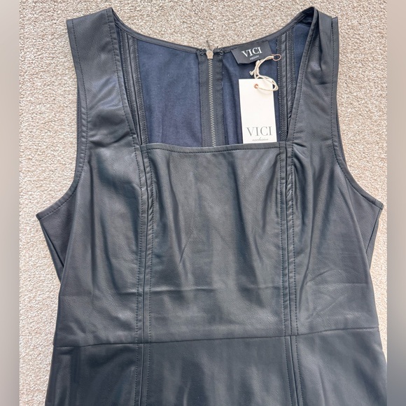 NWT Vici Sleek Black Faux Leather Mini Dress Women Size Medium - Picture 3 of 12